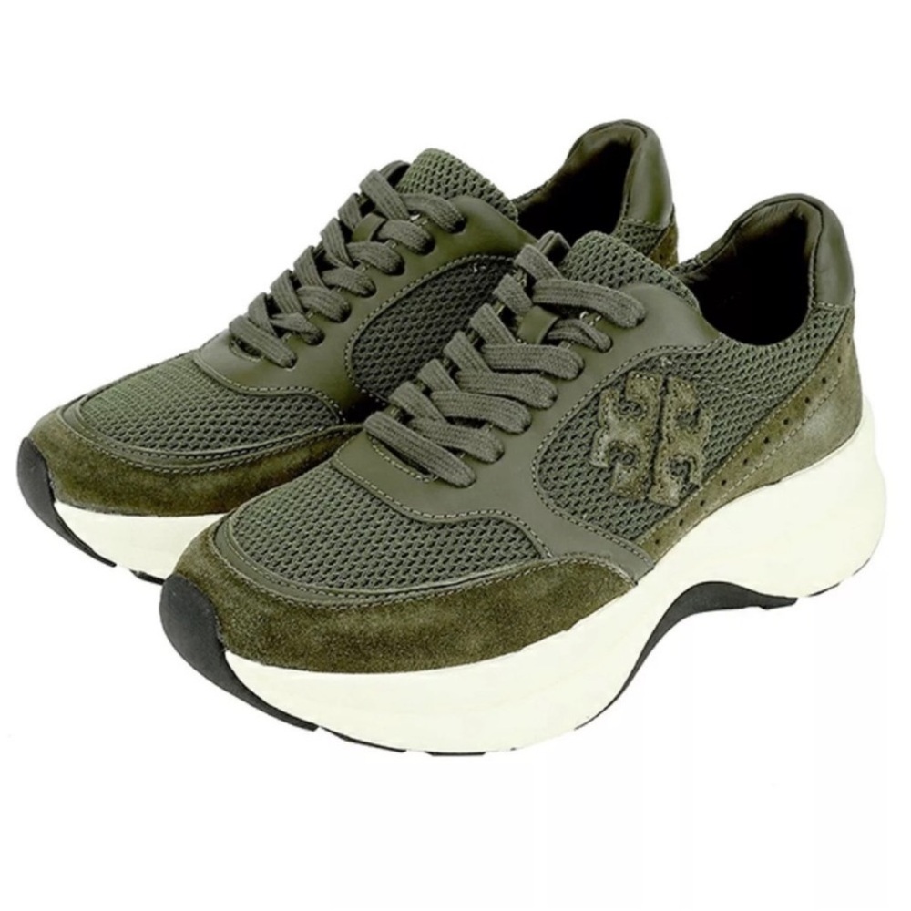 Tory Burch Kick Trainer Chevrons Mesh Grove Aneto Aneto Army Green Women Size 8
